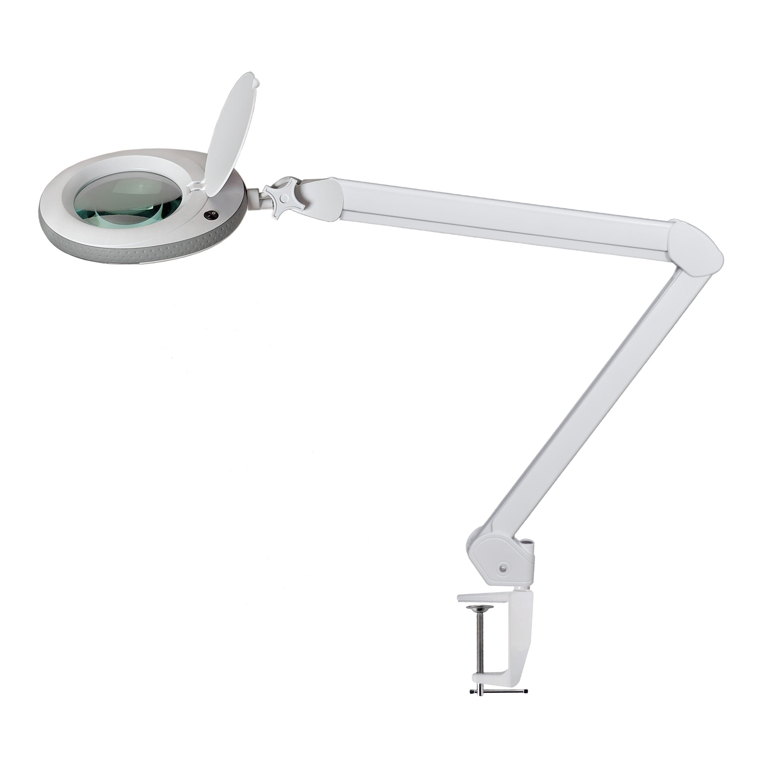 Lampe-loupe Lumeno 721X en gris avec pince de table, vue d'ensemble