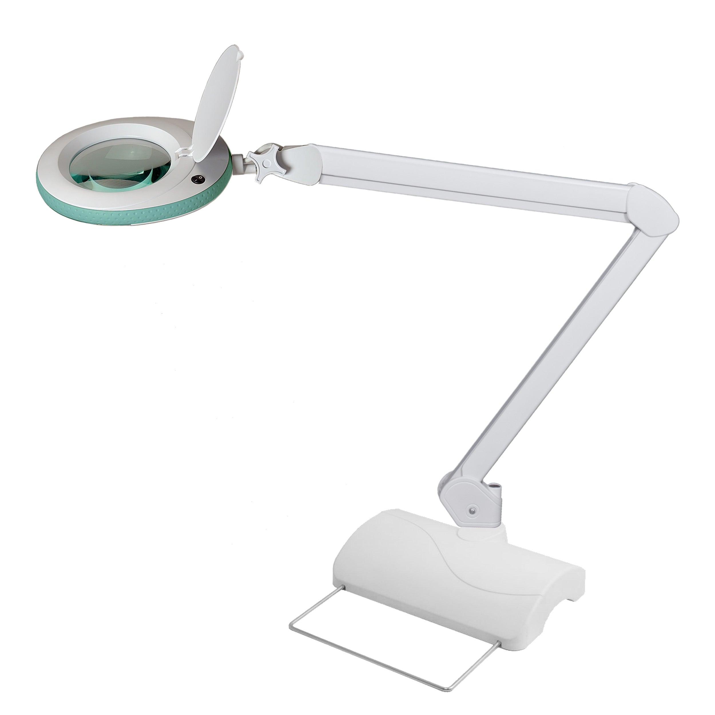 Lampe-loupe Lumeno 7213 en vert sur pied de table lourd 6180