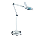 Lampada con lente d'ingrandimento LED Lumeno 851X con stativo a rotelle mobile - posizionamento flessibile per cosmetica, nail design e pedicure, con luce LED dimmerabile a 5 livelli