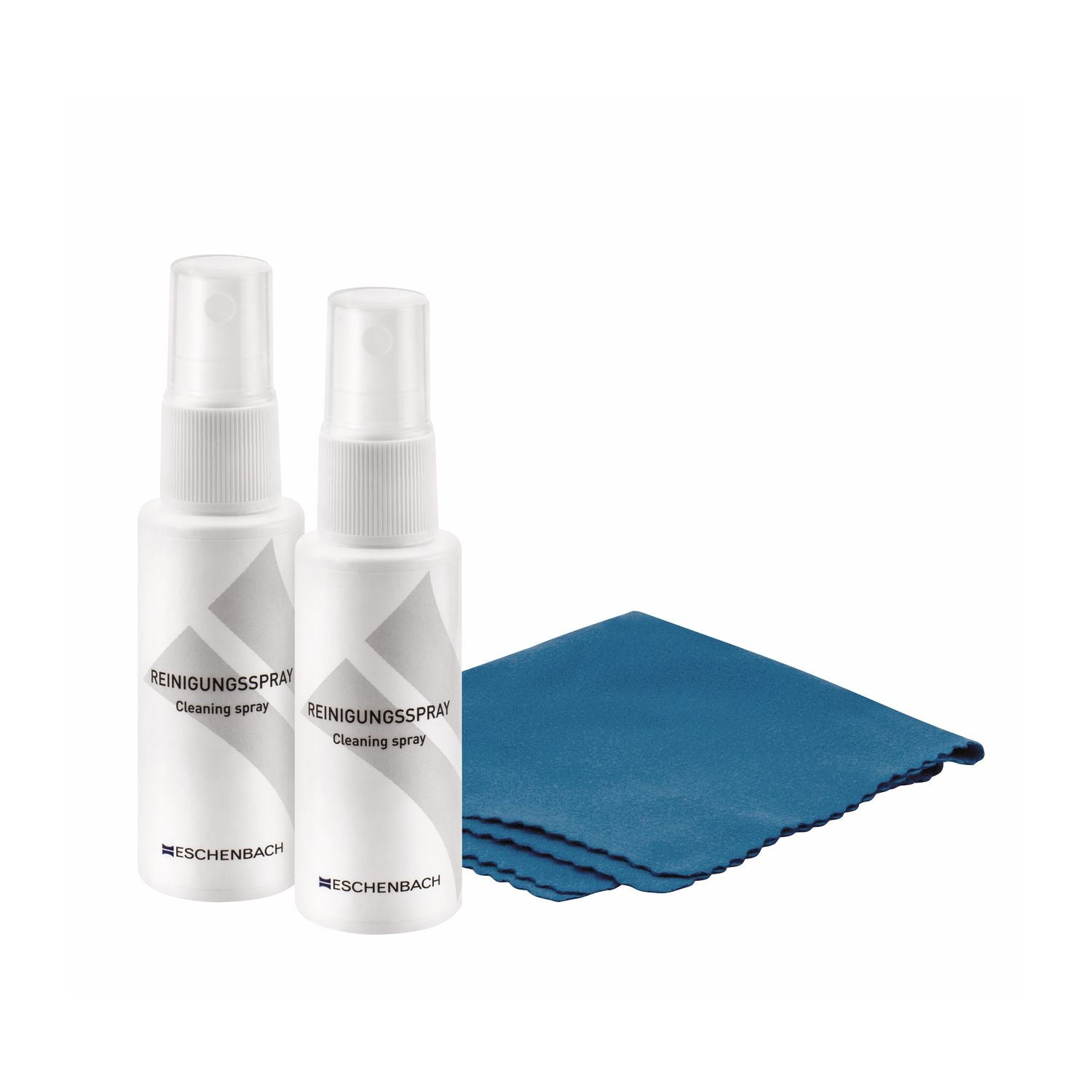 Set spray detergente: due flaconi spray con panno in microfibra blu