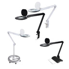 Lampada Lumeno 861X: versioni con morsetto da tavolo, stativo a rotelle e base da tavolo