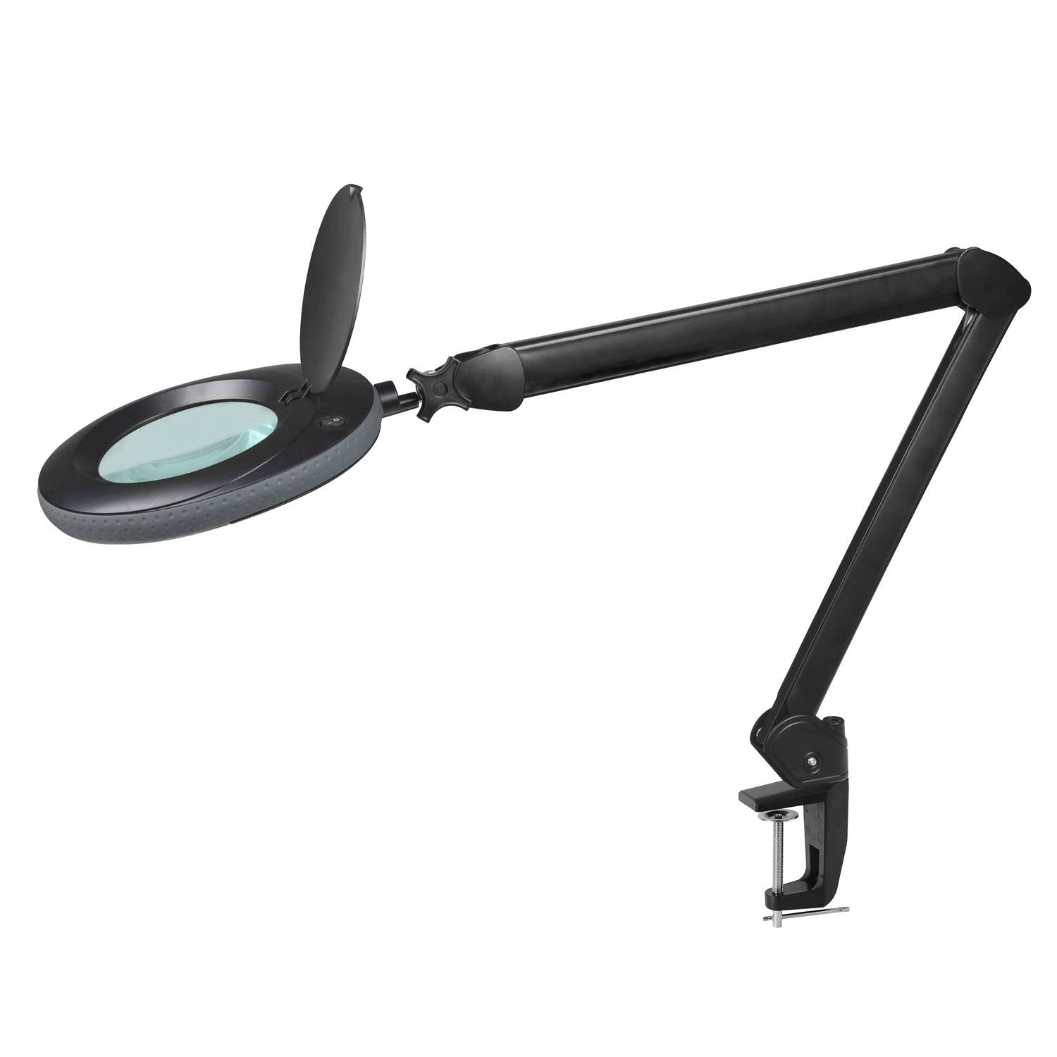 Lampe-loupe Lumeno 721X en noir avec pince de table, vue d'ensemble