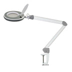 Lampada LED Lumeno 821X in grigio con morsetto da tavolo, vista laterale