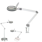 Lampada LED Lumeno 821X in grigio con morsetto da tavolo, vista d'insieme