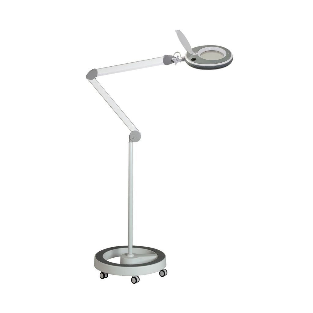 Lampada Lumeno 821X in grigio su stativo a rotelle con cinque ruote