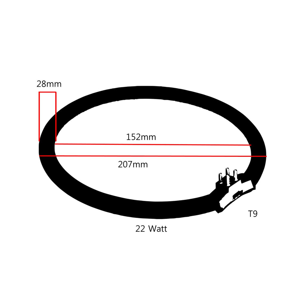 Tube de rechange Lumeno T9 6122, plan coté : 152 mm intérieur, 207 mm extérieur
