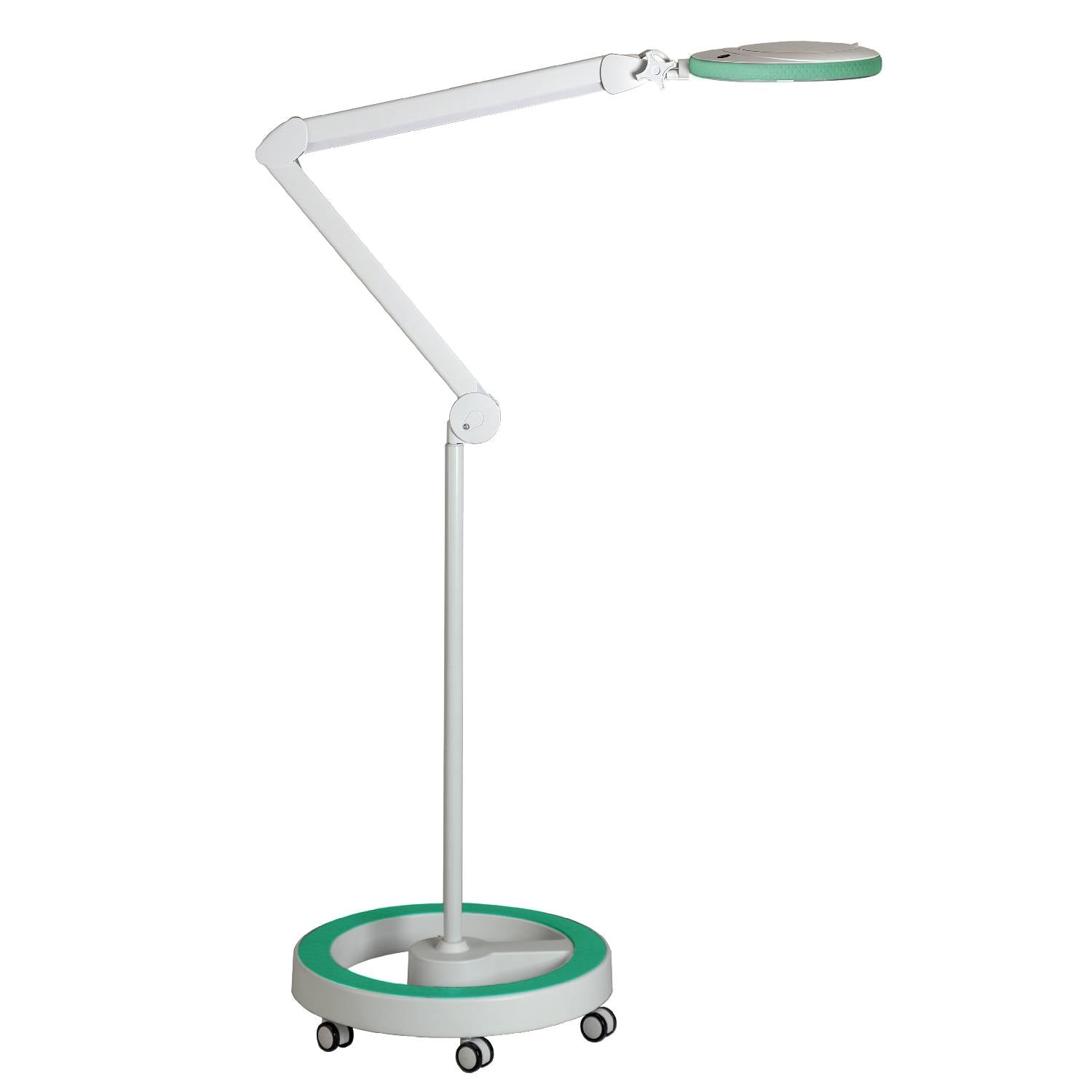 Lampe-loupe Lumeno 721X avec protection en caoutchouc verte en set avec statif roulant