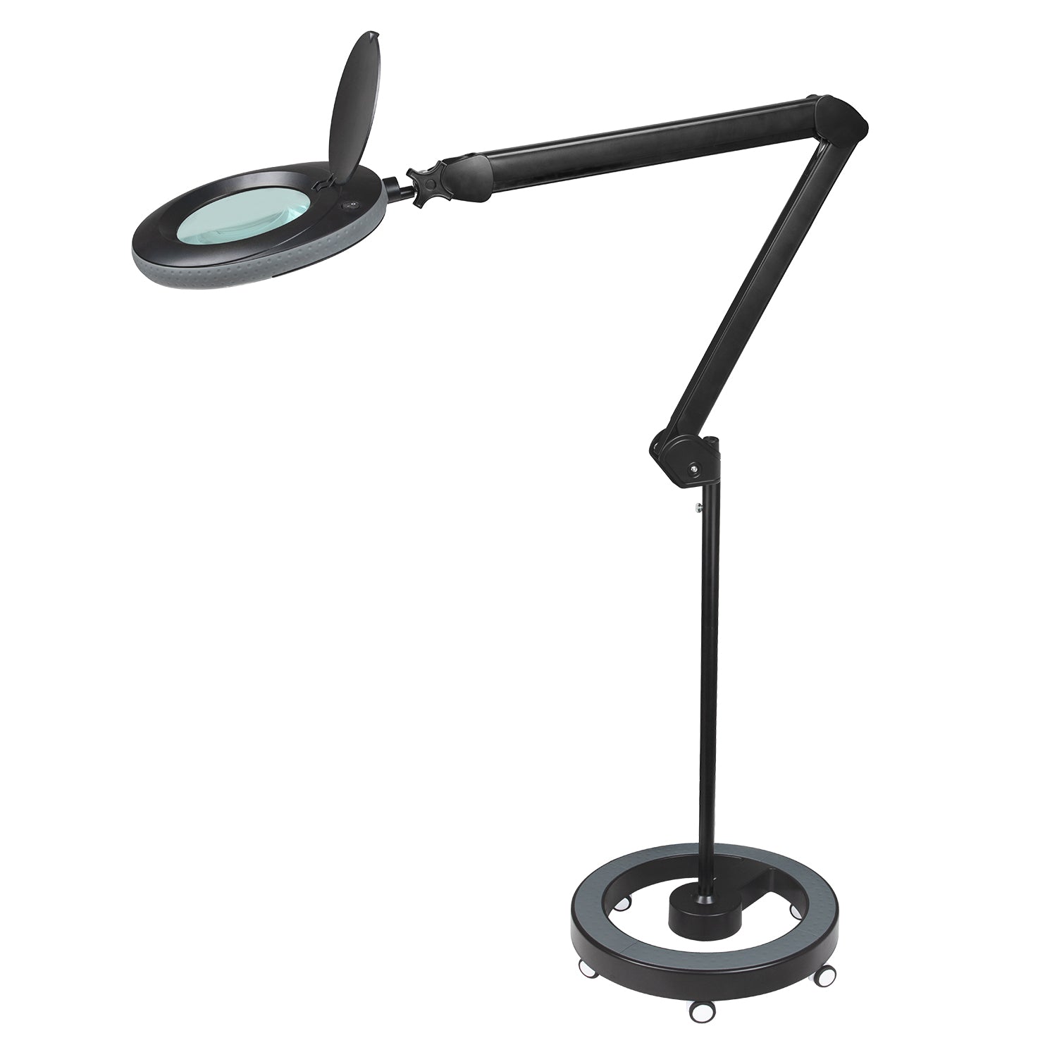 Lampe-loupe Lumeno 721X en noir en set avec statif roulant
