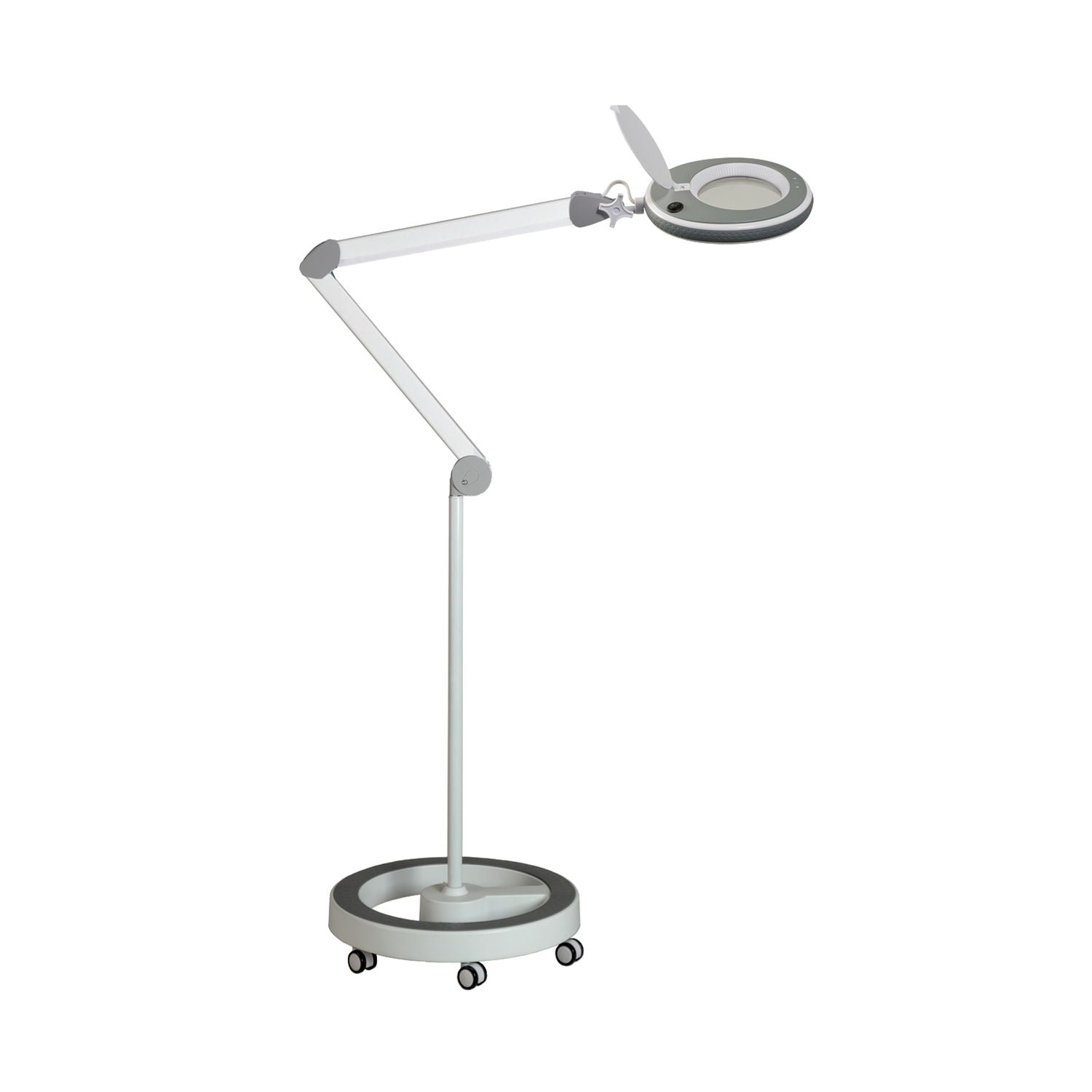 Lampe-loupe Lumeno 821X en gris en set avec statif roulant