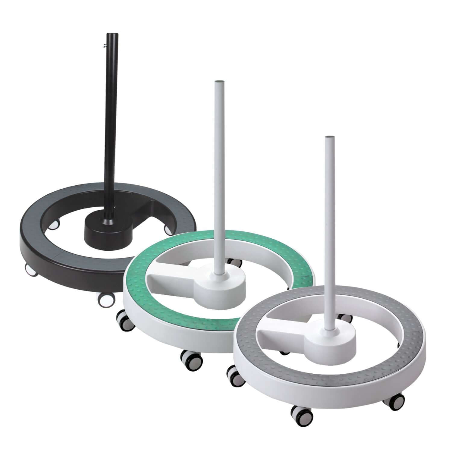 Stativo a rotelle Lumeno 6159 per lampade con lente d'ingrandimento, in grigio, verde e nero