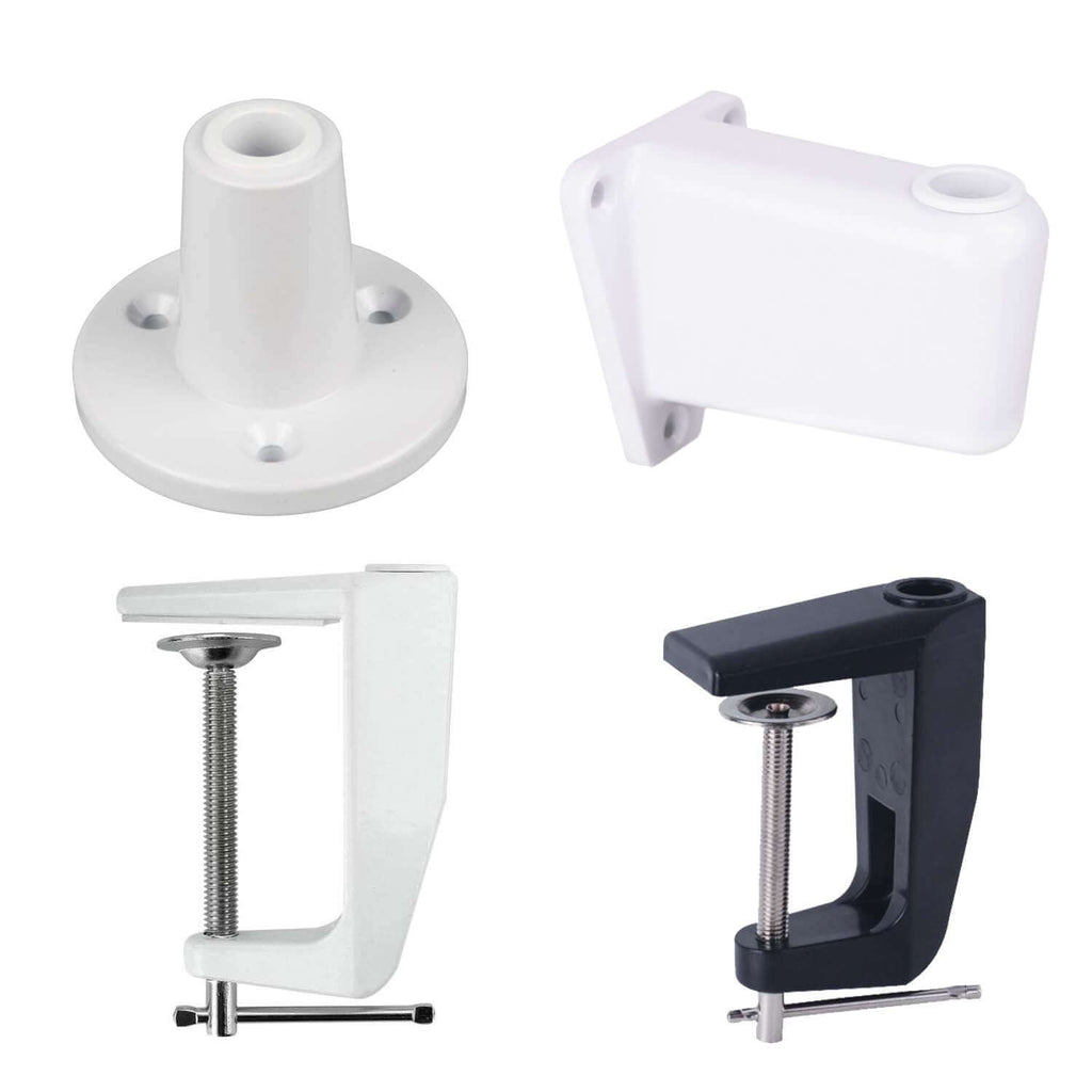 Supports Lumeno 617X : support de table, support mural et pince de table, en blanc et noir