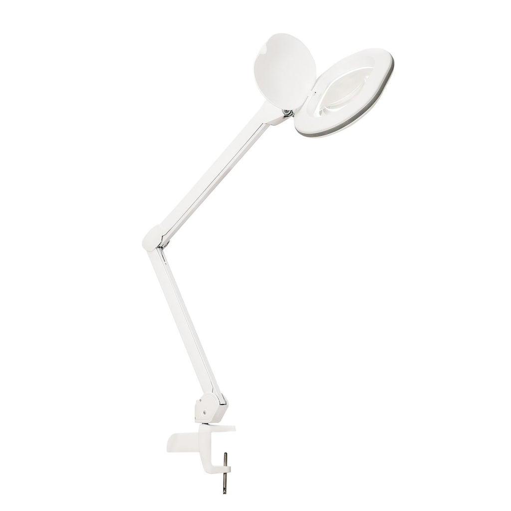 Lampada Lumeno 861X con lente ovale e morsetto da tavolo, vista d'insieme