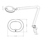 Disegno quotato Lumeno 861X: lente ovale 245 x 190 mm con morsetto da tavolo