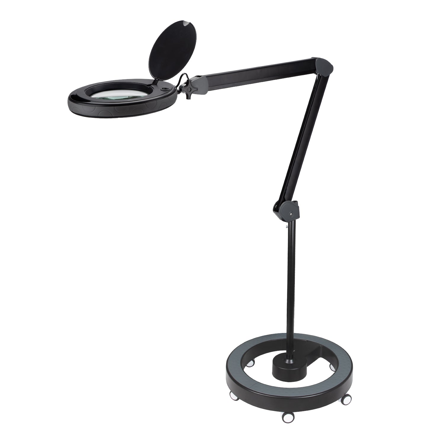 Lampada con lente d'ingrandimento LED Lumeno 851X con stativo a rotelle mobile - posizionamento flessibile per cosmetica, nail design e pedicure, con luce LED dimmerabile a 5 livelli