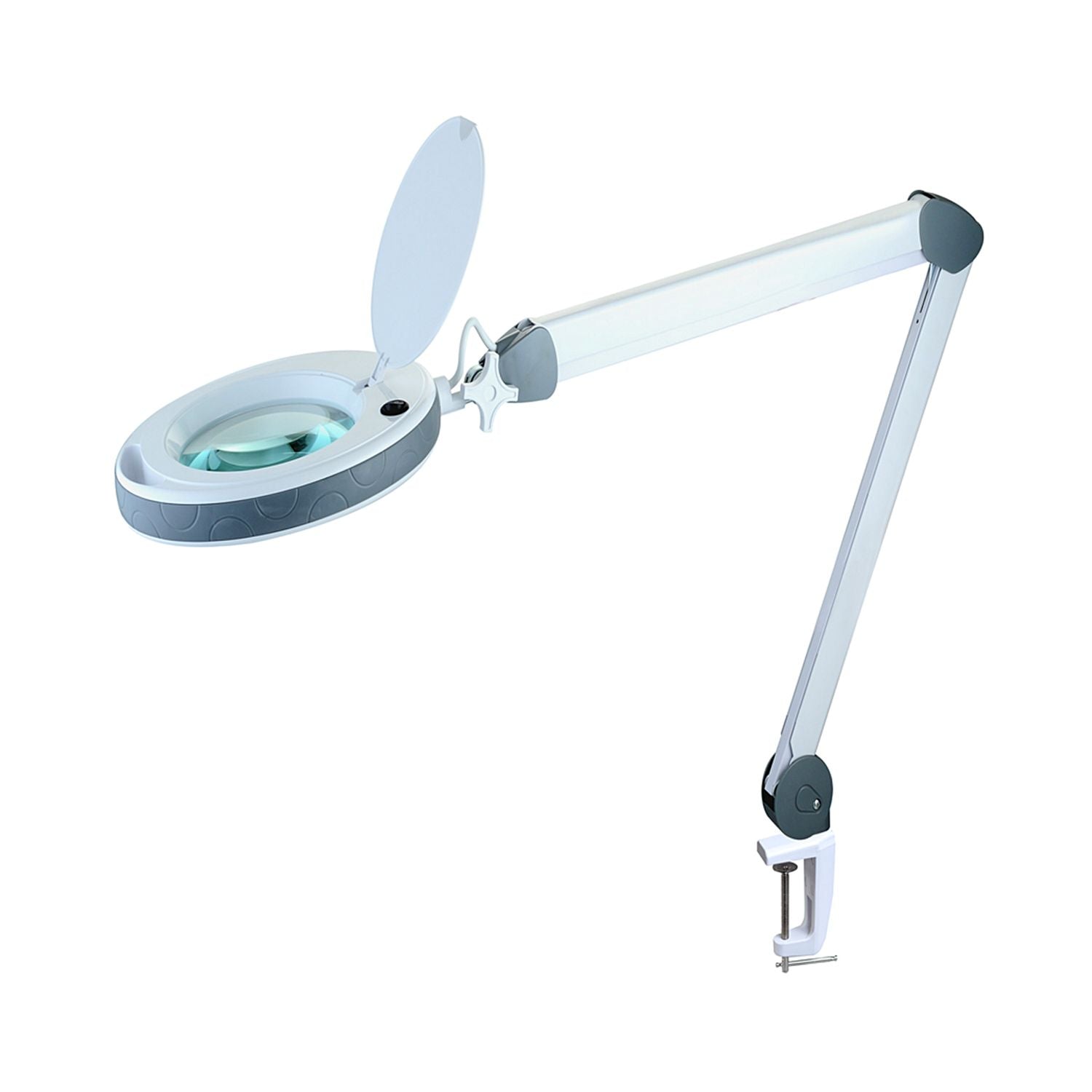 Lampada con lente d'ingrandimento LED Lumeno 851X con braccio orientabile flessibile in grigio - lampada di precisione con lente in vetro da 152 mm di limpidezza cristallina e luce dimmerabile